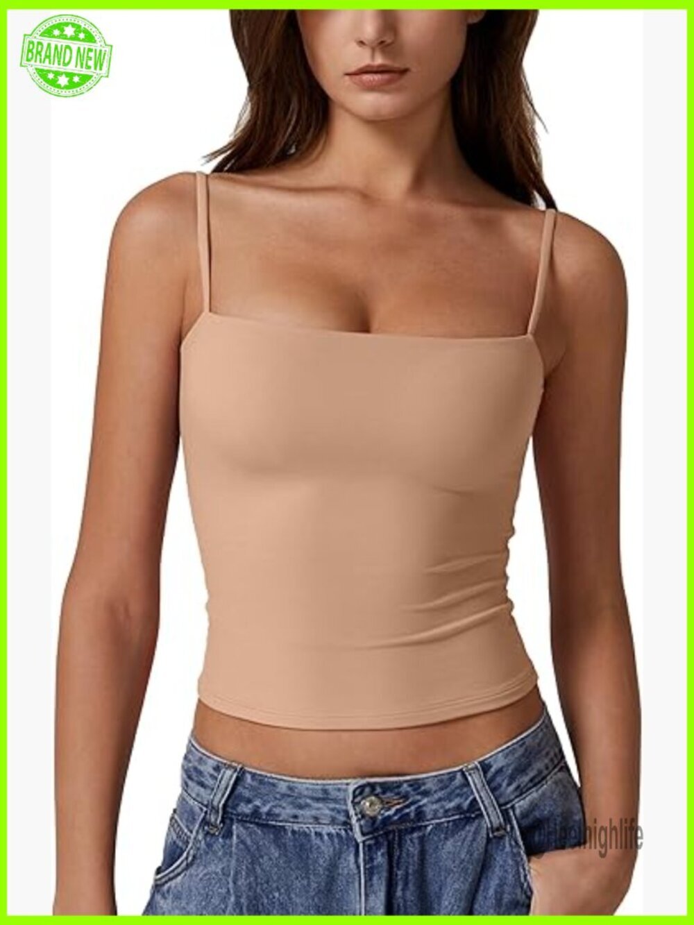 Double Lined Slim Fit Tank Top Adjustable Straps Square Neck